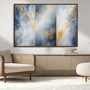 41836-MGV-CV-36X24-Abstract Gold Wall Art Canvas Print, Framed Blue Layers Art Picture Print, Elegant Cloud Perfect Elegant Minimalist Decor Artwork