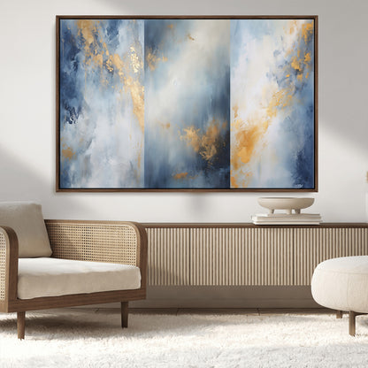 41836-MGV-CV-36X24-Abstract Gold Wall Art Canvas Print, Framed Blue Layers Art Picture Print, Elegant Cloud Perfect Elegant Minimalist Decor Artwork