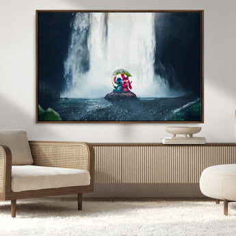 32259-MGV-CV-36X24-Stitch Angel Wall Art Canvas Print, Framed Stitch Waterfall Art Picture Print, Cartoon Couple Perfect Moody Fantasy Decor Artwork
