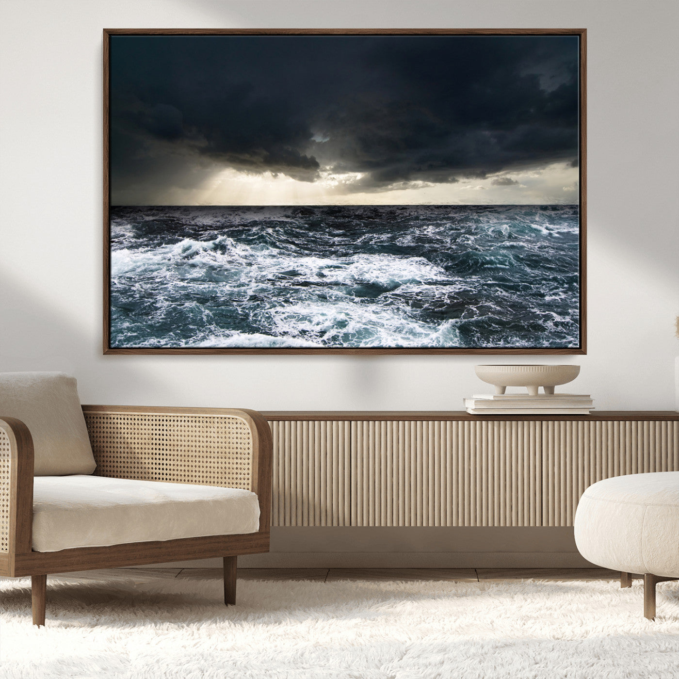 51359-MGV-CV-36X24-Stormy Ocean Wall Art Canvas Print, Framed Moody Seascape Art Picture Print, Ocean Storm Perfect Dramatic Coastal Decor Artwork