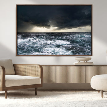 51359-MGV-CV-36X24-Stormy Ocean Wall Art Canvas Print, Framed Moody Seascape Art Picture Print, Ocean Storm Perfect Dramatic Coastal Decor Artwork