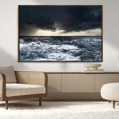 51359-MGV-CV-36X24-Stormy Ocean Wall Art Canvas Print, Framed Moody Seascape Art Picture Print, Ocean Storm Perfect Dramatic Coastal Decor Artwork