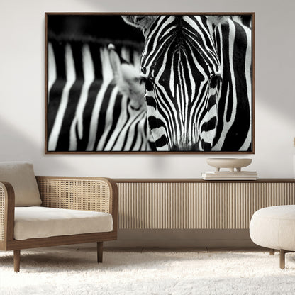 43631-MGV-CV-36X24-Zebra Wall Art – Black & White Safari Wildlife Canvas Print, Modern Animal Photography Decor for Living Room, Office, or Bedroom