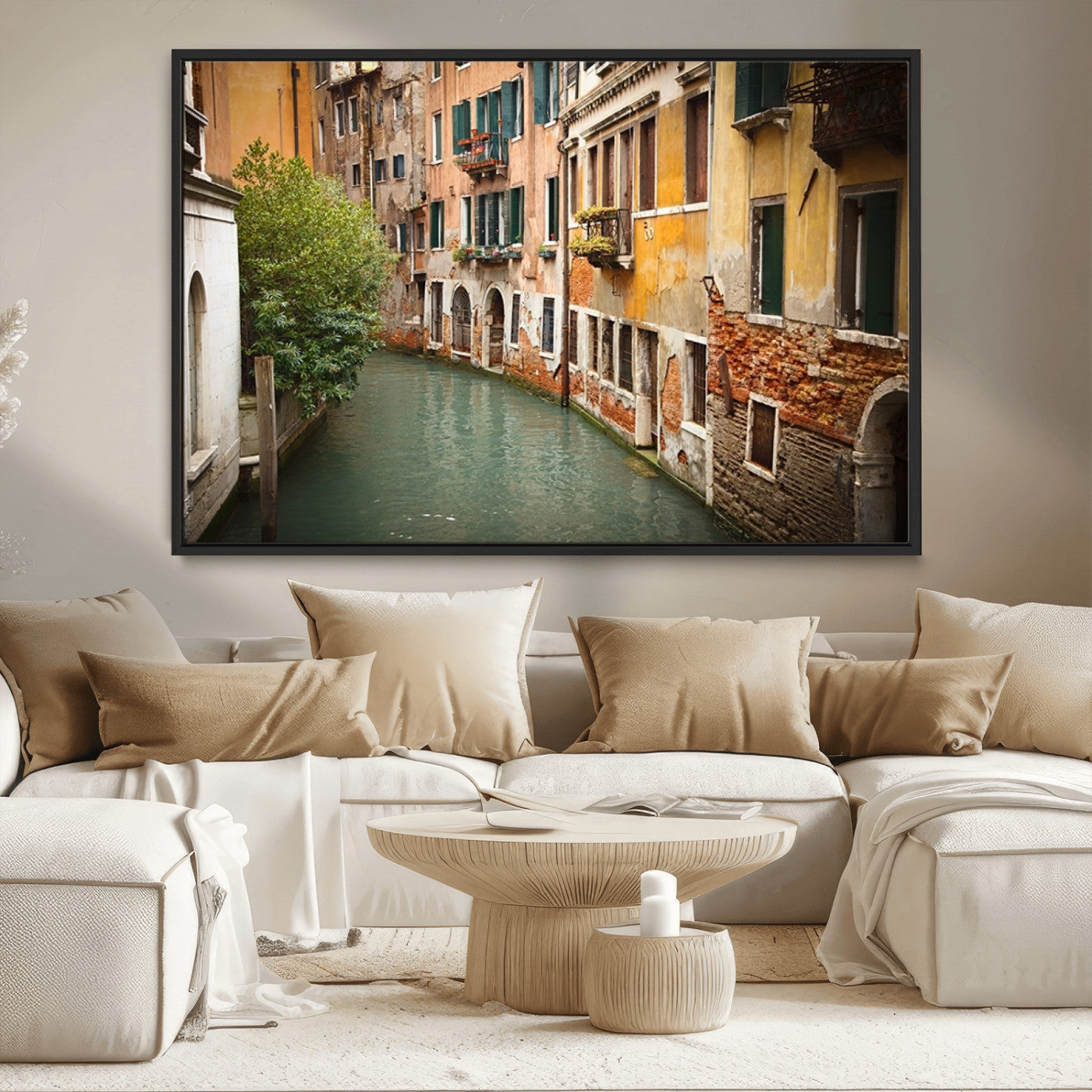 58407-MGV-CV-36X24-Venetian Canal Passage Wall Art – Vintage European Waterway Canvas Print, Historic Cityscape Decor for Office, Living Room, or Man