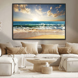 13139-MGV-CV-36X24-Sunrise Beach Wall Art – Ocean Waves and Golden Sand Canvas Print, Coastal Home Decor for Living Room, Bedroom, or Office