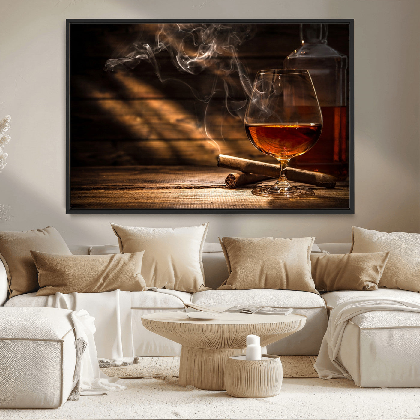 92305-MGV-CV-36X24-Whiskey & Cigar Wall Art – Moody Whiskey and Cigar Canvas Print, Sophisticated Bar or Home Lounge Decor for Office, Man Cave or