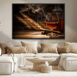 92305-MGV-CV-36X24-Whiskey & Cigar Wall Art – Moody Whiskey and Cigar Canvas Print, Sophisticated Bar or Home Lounge Decor for Office, Man Cave or