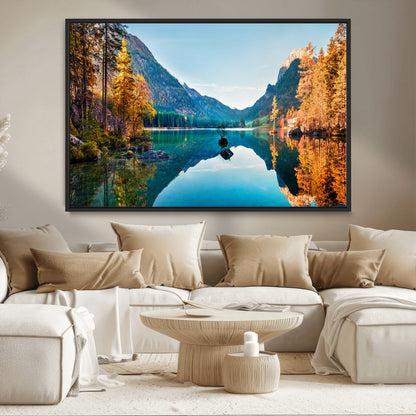 32962-MGV-CV-36X24-Mountain Lake Wall Art – Tranquil Autumn Landscape Canvas Print, Nature Reflection Decor for Living Room, Bedroom, Office or Cabin