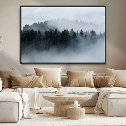 42596-MGV-CV-36X24-Misty Forest Wall Art – Atmospheric Pine Trees Canvas Print, Nature Landscape Decor for Living Room, Bedroom, Office, or Cabin