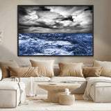 36012-MGV-CV-36X24-Dramatic Stormy Ocean Waves Black and White with Deep Blue Highlights – Moody Seascape Wall Art, Nature Photography Print for Home