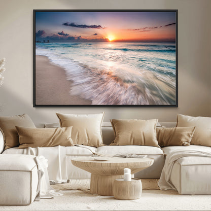 71849-MGV-CV-36X24-Sunrise Ocean Beach Wall Art – Serene Seascape Canvas Print with Gentle Waves, Coastal Nature Decor for Bedroom, Living Room or