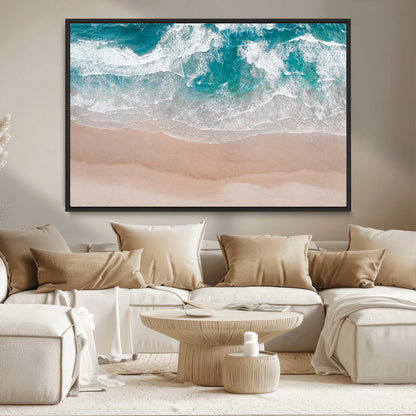 39236-MGV-CV-36X24-Ocean Beach Wall Art – Aerial View of Waves and Sand Canvas Print, Coastal Home Decor for Living Room, Bedroom, Office or Beach