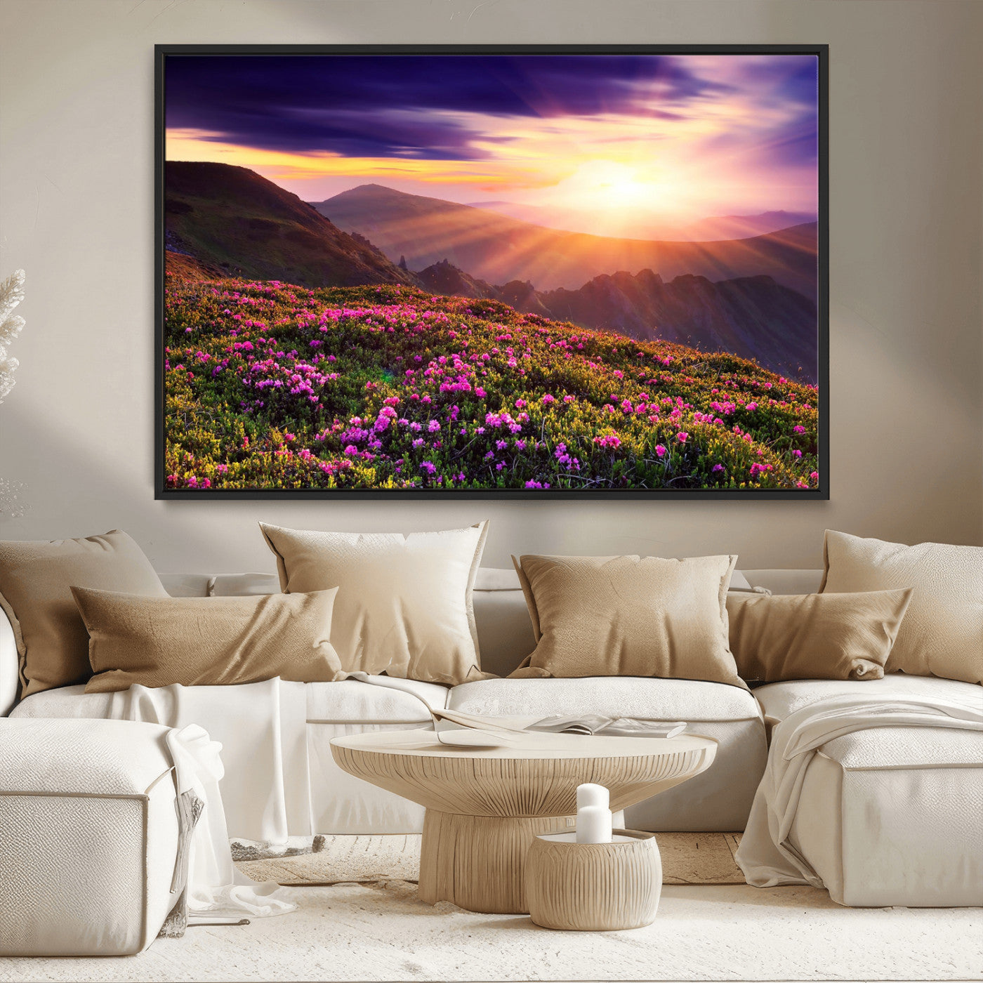 49741-MGV-CV-36X24-Mountain Sunrise Wall Art – Vibrant Floral Landscape Canvas Print, Nature Home Decor for Living Room, Bedroom Office or Cabin