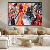 24452-MGV-CV-36X24-Vibrant Jazz Musician Painting - Expressive Art Print of Live Jazz Band, Perfect Wall Decor for Music Lovers and Art Enthusiasts