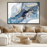 33782-MGV-CV-36X24-Abstract Marble Wall Art – Blue & Gold Fluid Painting Canvas Print, Modern Home Decor for Living Room, Bedroom or Office