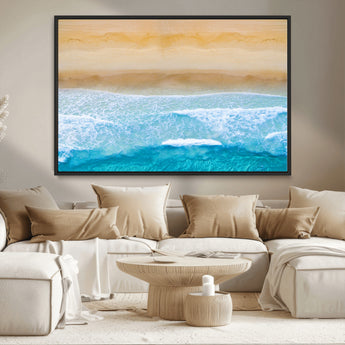 43046-MGV-CV-36X24-Aerial Beach Wall Art – Serene Ocean Waves & Sandy Shore Canvas Print, Coastal Home Decor for Living Room, Bedroom or Office