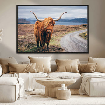 56121-MGV-CV-36X24-Rustic Highland Cow Wall Art – Panoramic Nature Canvas Print, Perfect Decor for Home, Office, Living Room or Man Cave