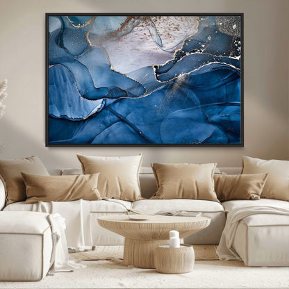 27810-MGV-FC-36X24_Black-Abstract Blue Gold Fluid Art Wall – Modern Canvas Print, Elegant Home & Office Wall Art, Stylish Living Room or Bedroom Decor