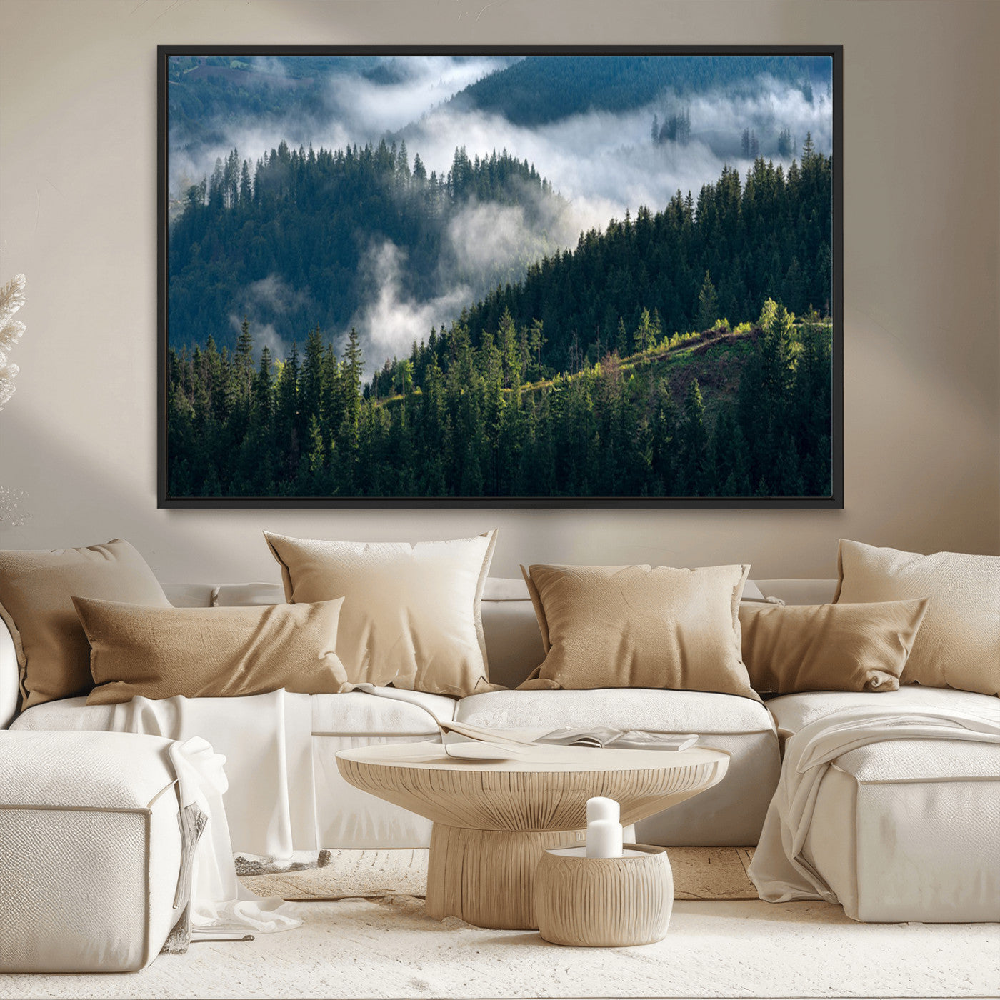 55972-MGV-CV-36X24-Whispering Pines Wall Art – Panoramic Misty Forest Canvas Print, Serene Nature Decor for Home, Office or Cabin Retreat
