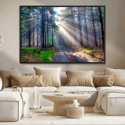 42047-MGV-CV-36X24-Sunlit Forest Path Wall Art – Nature Canvas Print, Serene Woodland Landscape, Perfect Home & Office Decor for Calm and Tranquil