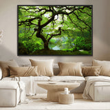 18094-MGV-CV-36X24-Emerald Canopy Wall Art – Panoramic Lush Green Tree Canvas Print, Serene Nature Decor for Office, Living Room or Meditation Space