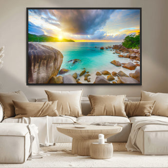 23769-MGV-CV-36X24-Tropical Beach Sunset Wall Art – Serene Ocean Canvas Print, Coastal Landscape Decor for Living Room, Bedroom or Office, Peaceful
