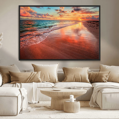 77723-MGV-CV-36X24-Sunset Beach Wall Art – Vibrant Ocean Canvas Print, Coastal Landscape Decor for Living Room, Bedroom or Office, Relaxing Tropical