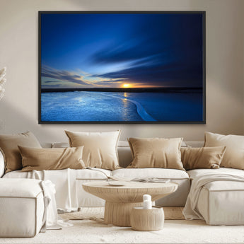 65405-MGV-CV-36X24-Blue Sunrise Seascape Wall Art – Tranquil Ocean Horizon Canvas Print with Golden Sunlight and Deep Sky, Coastal Landscape Decor