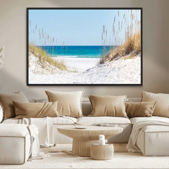 58498-MGV-CV-36X24-White Sandy Beach Wall Art – Panoramic Coastal Canvas Print, Ocean View Decor for Living Room, Bedroom, Office, Relaxing Seaside