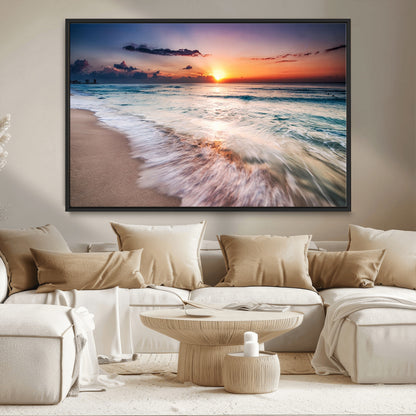 99906-MGV-CV-36X24-Morning Tide Canvas Print – Soft Sunrise Ocean Waves Wall Art, Coastal Serenity Decor for Home & Office