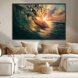 55359-MGV-CV-36X24-Radiant Ocean Wave Wall Art – Panoramic Surf Canvas Print, Vibrant Sunset Beach Decor for Home, Office or Man Cave
