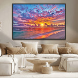 72836-MGV-CV-36X24-Fiery Sunset Beach Wall Art – Panoramic Vibrant Ocean Canvas Print, Dramatic Coastal Decor for Living Room, Bedroom or Office