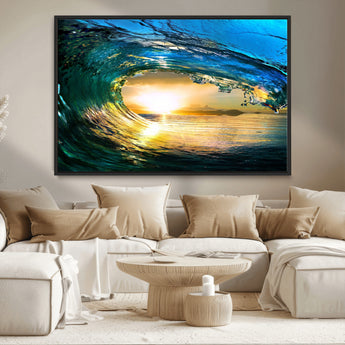 19378-MGV-CV-36X24-Ocean Wave Sunset Wall Art – Vibrant Surf and Golden Horizon Canvas Print, Coastal Seascape Photography for Living Room, Bedroom,