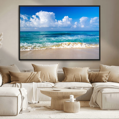 60364-MGV-CV-36X24-Tropical Ocean Wave Wall Art – Serene Blue Sea and White Sand Beach Canvas Print, Coastal Landscape Decor for Living Room, Bedroom