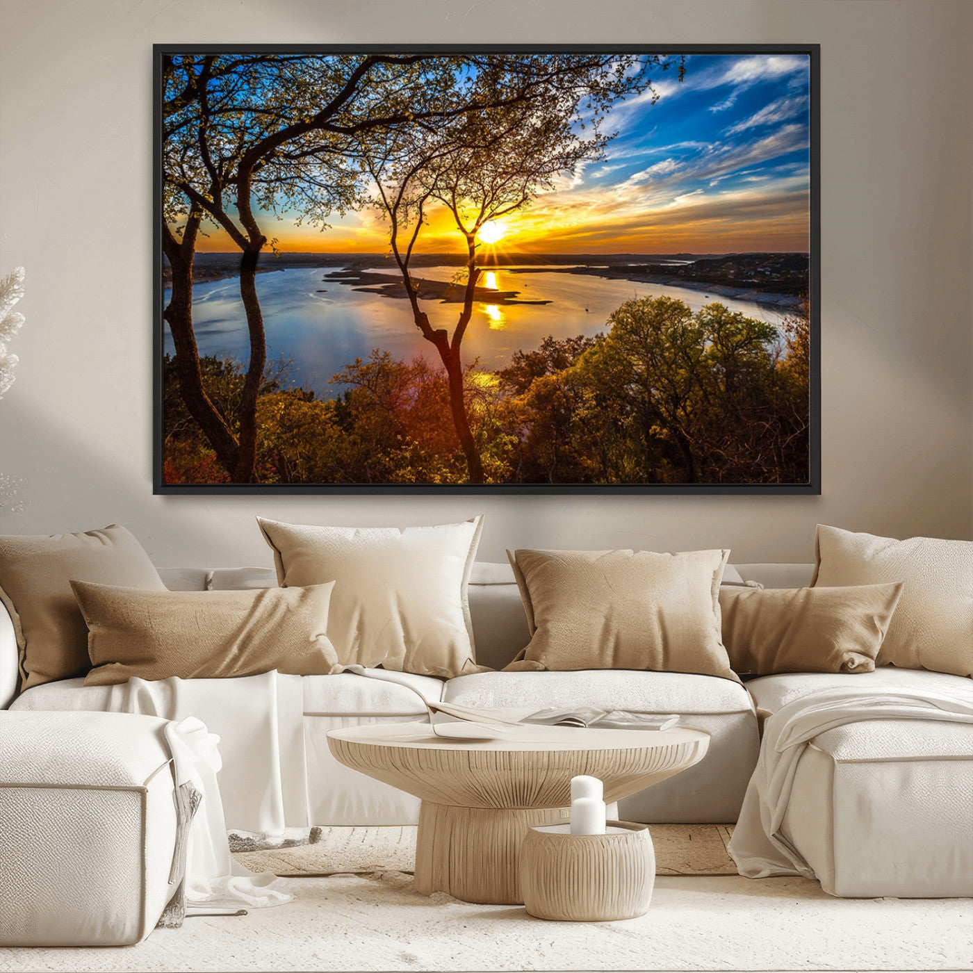 71863-MGV-CV-36X24-Lake Sunset Wall Art – Scenic Nature Canvas Print with Trees and Golden Sky, Serene Landscape Decor for Living Room, Bedroom or