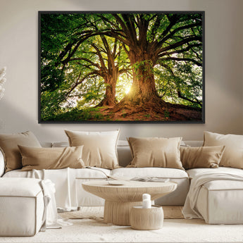52150-MGV-CV-36X24-Majestic Tree Wall Art – Large Nature Canvas Print with Sunlight Through Branches, Rustic Forest Decor for Living Room, Bedroom or