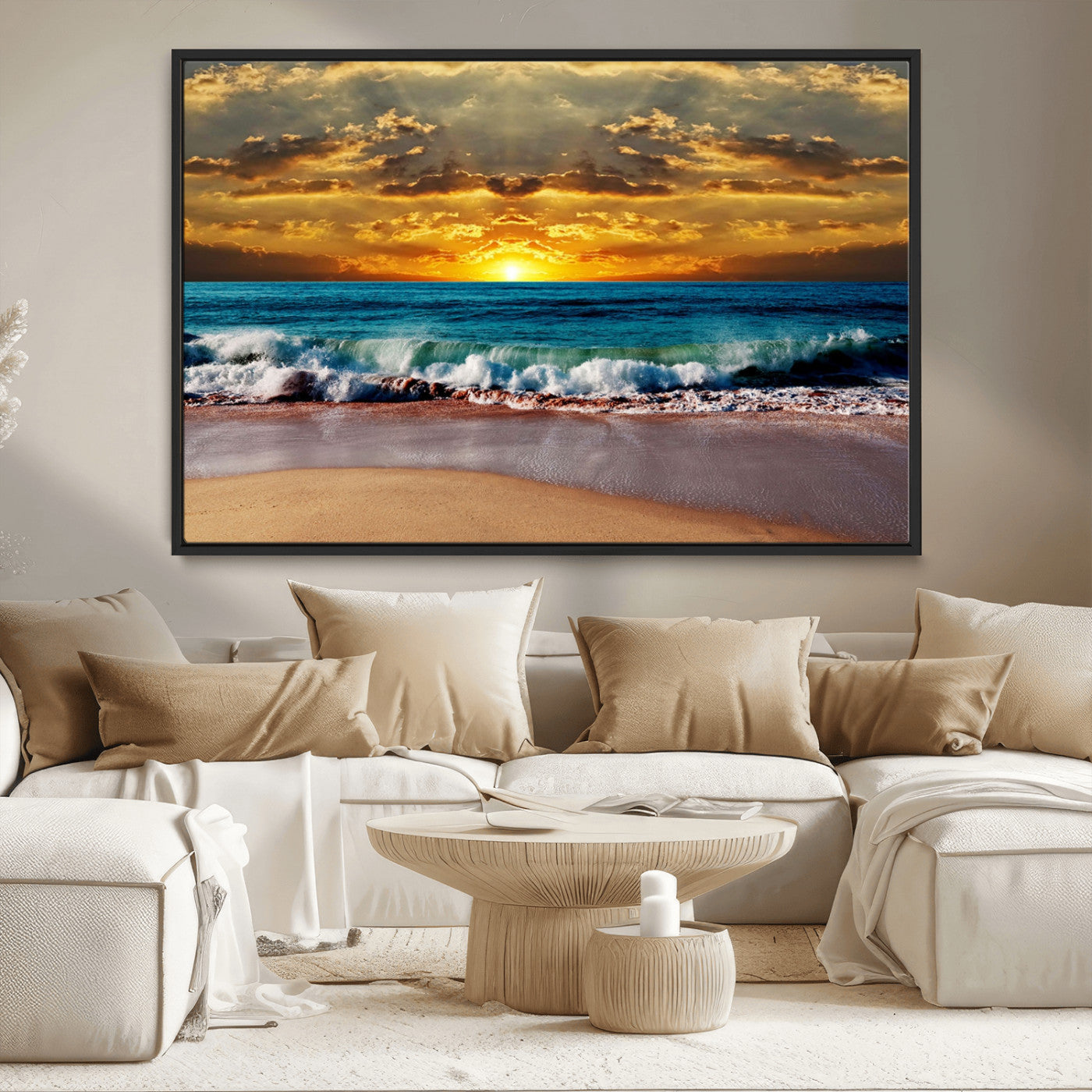83389-MGV-CV-36X24-Ocean Sunrise Wall Art – Vibrant Beach Waves Canvas Print, Coastal Seascape Decor for Living Room or Office