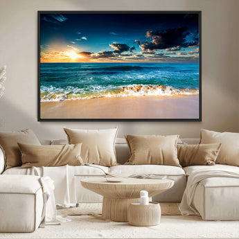 88985-MGV-CV-36X24-Ocean Sunset Wall Art – Tranquil Beach Waves Canvas Print, Coastal Seascape Decor for Living Room or Office