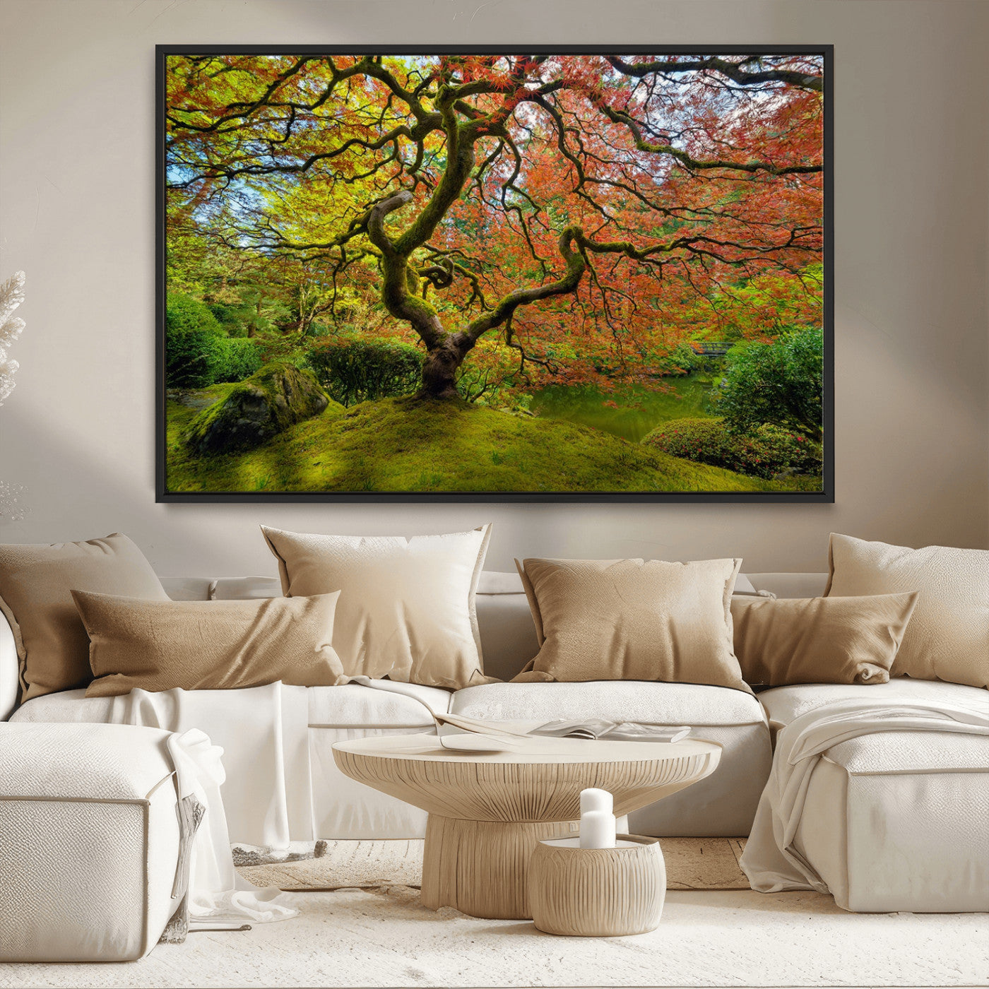 10316-MGV-CV-36X24-Japanese Maple Tree Wall Art – Colorful Autumn Foliage Canvas Print, Zen Nature Landscape Artwork for Living Room Bedroom, or