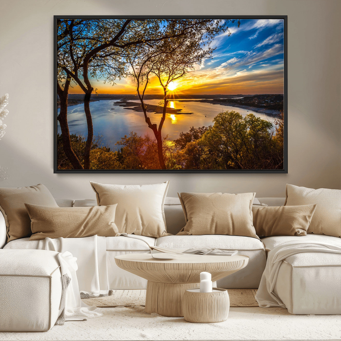 66839-MGV-CV-36X24-Lake Sunset Wall Art – Golden Hour Canvas Print with Trees and Water Reflection, Scenic Landscape Photography for Living Room,