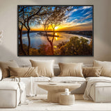 66839-MGV-CV-36X24-Lake Sunset Wall Art – Golden Hour Canvas Print with Trees and Water Reflection, Scenic Landscape Photography for Living Room,