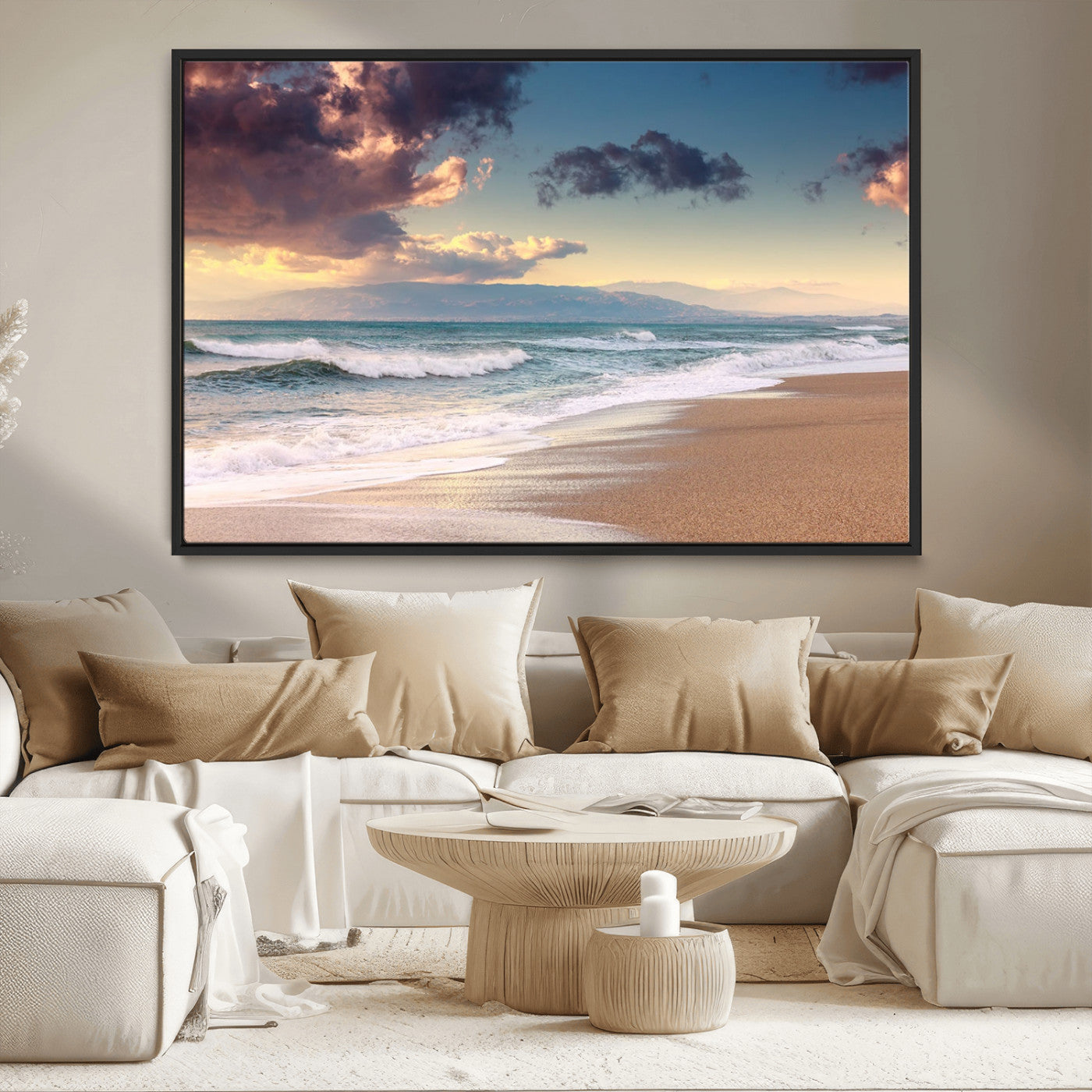 42253-MGV-CV-36X24-Serene Beach Waves Wall Art – Tranquil Ocean Horizon Canvas Print, Coastal Seascape Decor for Living Room or Office Wall