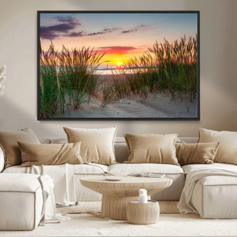 25576-MGV-CV-36X24-Beach Grass Sunset Wall Art – Coastal Sand Dune Landscape Canvas Print, Ocean View Nature Decor for Living Room or Office Wall