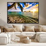 68606-MGV-CV-36X24-Tropical Palm Tree Ocean Wall Art – Sunset Beach Seascape Print, Coastal Paradise Decor for Living Room or Office