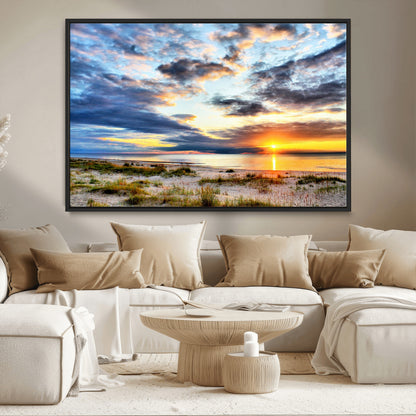 39645-MGV-CV-36X24-Golden Beach Sunset Wall Art – Serene Ocean Horizon Canvas Print, Coastal Nature Landscape Decor for Living Room, Bedroom or