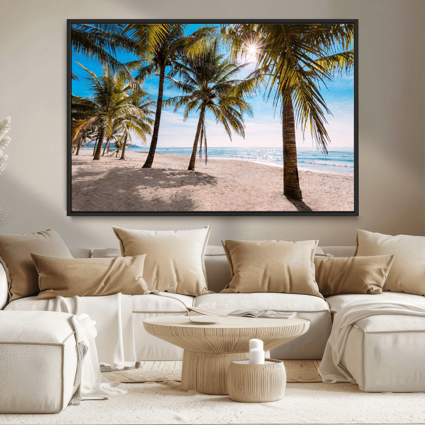 98175-MGV-CV-36X24-Tropical Palm Beach Wall Art – Relaxing Ocean Shore Canvas Print with Palm Trees, Coastal Summer Decor for Living Room, Bedroom or