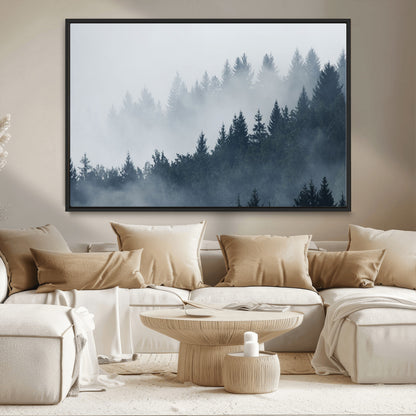 23671-MGV-CV-36X24-Misty Forest Wall Art – Serene Foggy Pine Trees Landscape Canvas Print, Tranquil Nature Decor for Living Room, Bedroom or Office