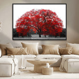 80021-MGV-CV-36X24-Red Tree Wall Art – Striking Black and White Landscape Canvas Print with Vibrant Red Leaves, Modern Nature Decor for Living Room