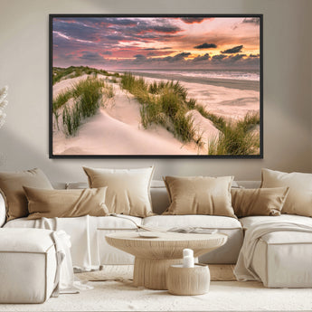 60570-MGV-CV-36X24-Beach Sunset Wall Art – Coastal Sand Dunes and Ocean Horizon Canvas Print, Tranquil Seascape Photography Decor for Living Room or
