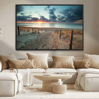 25788-MGV-CV-36X24-Sunset Beach Path Wall Art – Scenic Coastal Dunes and Ocean Canvas Print, Tranquil Seaside Landscape Decor for Living Room or